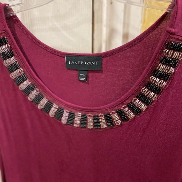 🌸Lane Bryant Size 14/16 Tank Top Purple Beaded Neckline Sleeveless Stretch - Picture 2 of 3